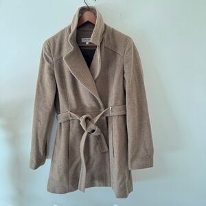 Calvin Klein Wool Blend Oat/Tan Belted Coat SZ 10